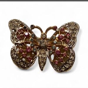 Vintage Costume Rhinestone Butterfly Pin #7565